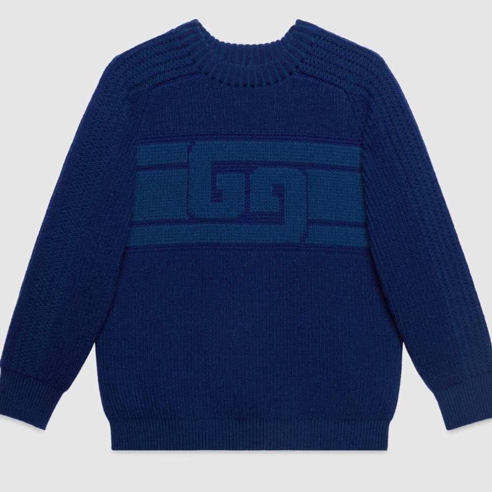 Gucci Blue Wool GG Sweater, Blue, XS